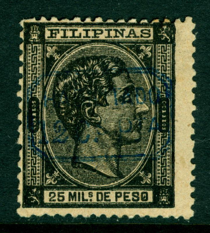 Spanish PHILIPPINES 1879 King ALFONSO XII  12c/25m blk - BLUE SURCHARGE Sc#61 MH