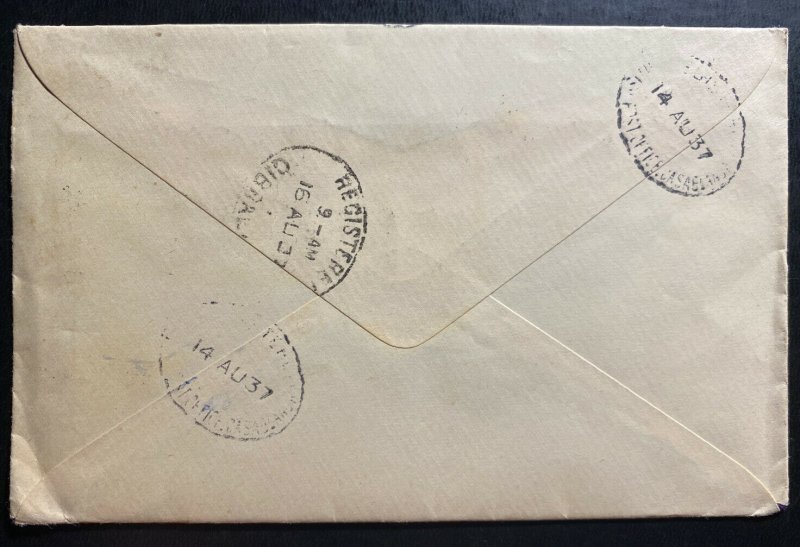 1937 Casablanca Morocco British Agencies Posted Closing Day Cover To Gibraltar B