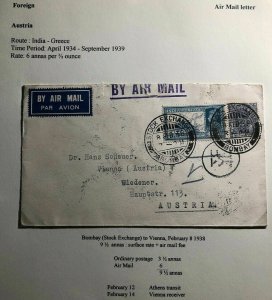 1938 Stock Exchange Bombay India Airmail Cover To Vienna Austria