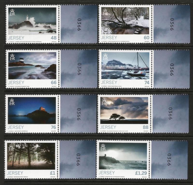 Jersey 2016 MNH Seasons Winter 8v Set Lighthouses Trees Boats Nature Stamps