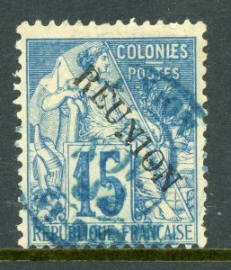 Reunion 1891 French Colonial Overprint 15¢ Blue VFU T466