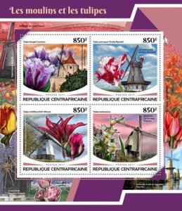 Central Africa - 2017 Windmills & Tulips - 4 Stamp Sheet - CA17712a