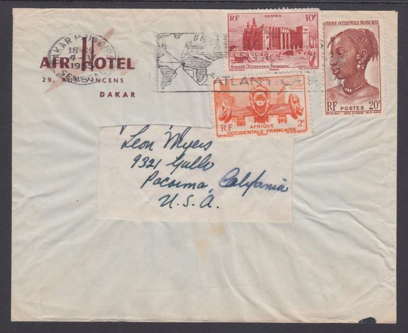 French West Africa Sc 45/51/53 on 1955 Cover to US