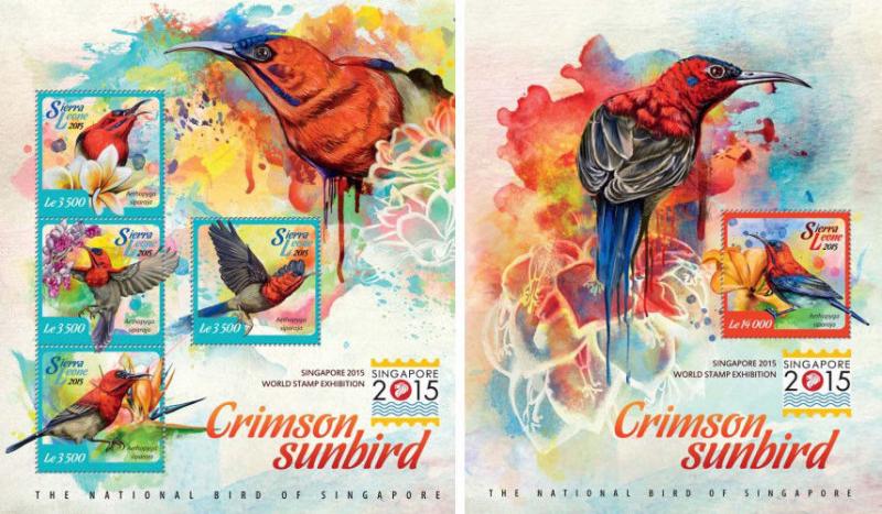 Birds Vögel Animals Fauna Singapore 2015 Stamps Sierra Leone MNH stamp set