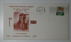 Chillcothe OH Philatelic Society Exhibition Tecumseh 1968 Cachet Cover 