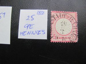 Germany 1872 USED SIGNED HENNIES MI. 25 SC 23 VF 9 EUROS (157) NICE CANCEL