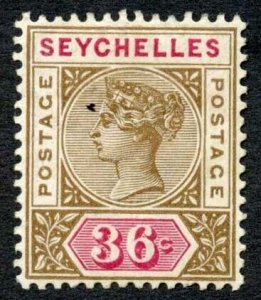 Seychelles SG32 36c Brown and Carmine M/M (hinge remainders) Cat 48 pounds