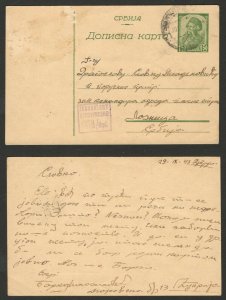 GERMANY OCC SERBIA - TRAVELED CENOSRSHIP POSTCARD - 1943.