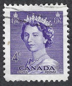 Canada #328 4¢ Queen Elizabeth II (1953). Violet. Used.