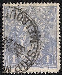 AUSTRALIA 1922 Sc 33  4d KGV, Used FVF, Ship Mail Room cancel