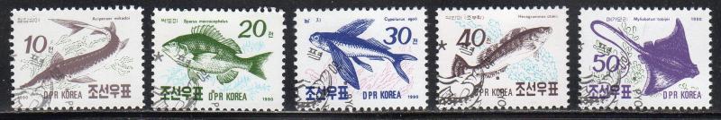 North Korea 2951-55 - Cto - Fish (1990) (cv $2.00)