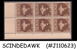 INDIA - 1957 3np MAP OF INDIA SG#377 - BLOCK OF 6 - MINT NH