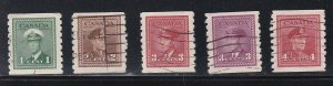Canada #  263-267, King George VI, Coil Stamps, Used, 1/2 Cat.