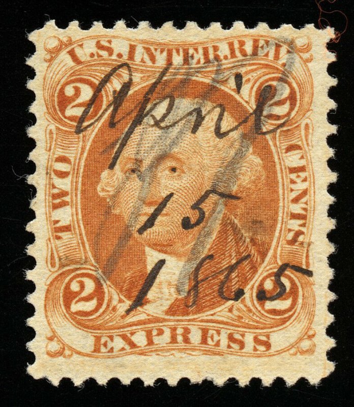 B335 U.S. Revenue Scott R10c 2c Express Orange 1865 manuscript cancel