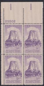 US 1084 Devils Tower Plate Block MNH 