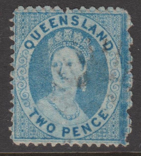 Queensland 1868 Chalon 2d Blue Scott#26 Used