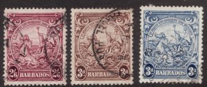 1938 Barbados #197 #197A #201 Seahorses, King & trident used postage stamps