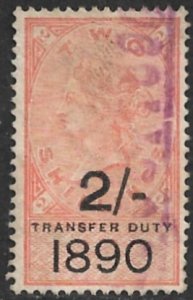 GREAT BRITAIN 1890 QV 2sh on 2sh TRANSFER DUTY Revenue Bft.22 VFU