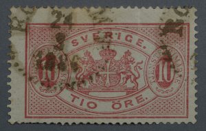 Sweden #O17b Used VG Place Cancel Date 24 3 1886 Rose HRM