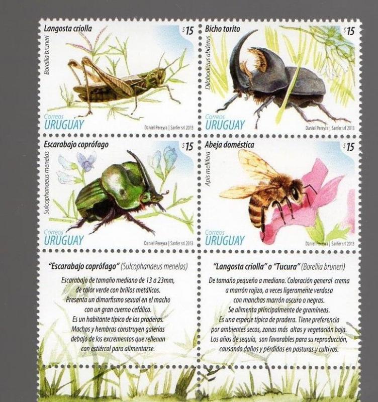 Insect bee locust beetle fauna #2437 URUGUAY MNH STAMP Cv$10 