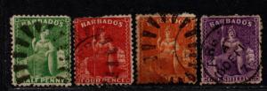 $Barbados Sc#46-49 used, fine-VF, perf 12 1/2 wmk#1 mix. cond., Cv. $123.25