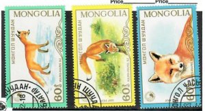 Mongolia; Scott 1654, 1656, 1657; 1987;  Used; Foxes