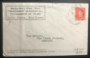 1938 Camperdown Australia Commercial Traders Carnival cover To Bendigo