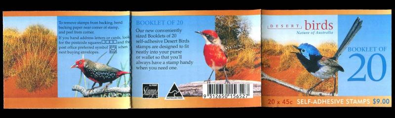 2001 AUSTRALIAN BOOKLET DESERT BIRDS 20 x 45c STAMPS MNH  (6r)