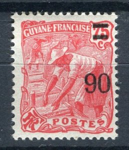 FRENCH COLONIES; GUYANE 1922 early Surcharged issue Mint hinged 90c. value