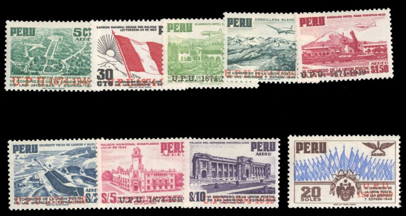 Peru #C94-102 Cat$19.70, 1951 UPU, complete set, lightly hinged