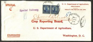 USA #602 (x2 PAIR) COIL STAMPS NY U.S. DEP OF AGRICULTURE PENALTY COVER 1935