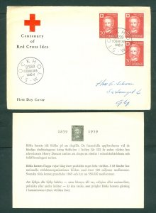 Sweden. 1959  FDC. Cachet Red Cross 100 Year.Sc# B 47. (3). Engr: Wallhorn. Adr: