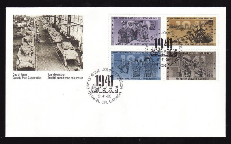 Canada-Sc#1348a -stamps on FDC-WWII-50th Anniversary-1991-