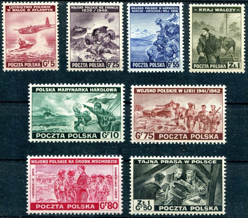 POLAND SCARCE ISSUE IN EXILE DURING WW2 SCOTT 3K9-3K16 PERFECT MNH