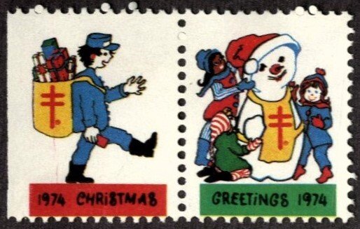 1974 CHRISTMAS SEAL, UNUSED MINT NO GUM PAIR - CHRIST119