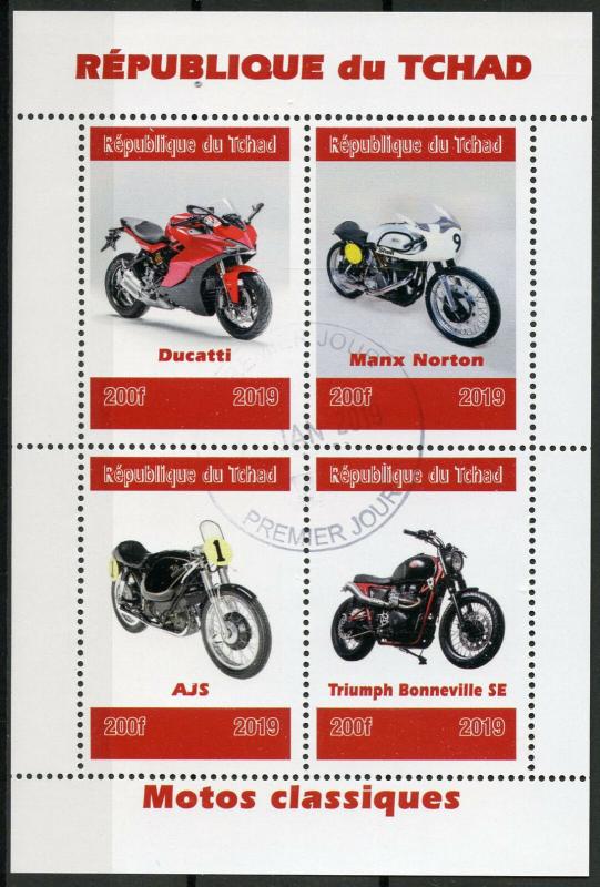 Chad Classic Motorcycles Stamps 2019 CTO Ducati Manx Norton Motos 4v M/S