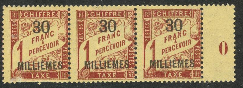 FRANCE OFFICES IN EGYPT ALEXANDRIA 1922 30m on 1fr Postage Due YEAR Strip Sc J5