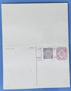 Hyderabad post card 6 pies + 2pies reply joint card, mint, fair condition