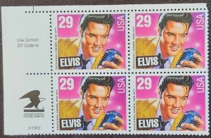 US Scott # 2721; 29c Elvis from 1993; MNH, og; VF/XF; zip block of 4;
