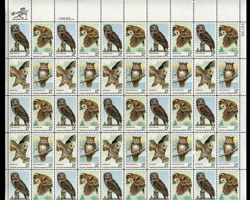 UNITED STATES SCOTT #1760/63 OWLS SHEET MINT NH