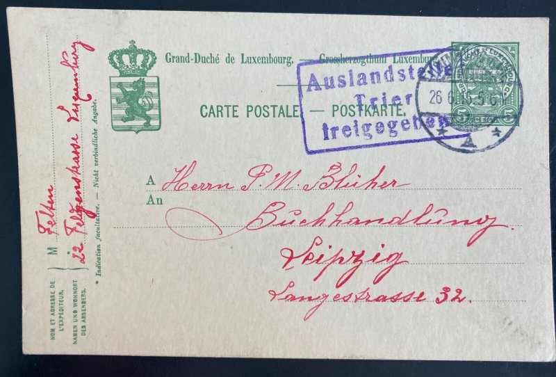 1916 Luxembourg postal Stationery postcard Cover to Leipzig Germany 