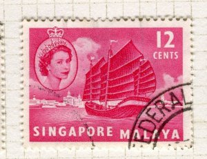 SINGAPORE; 1950s early pictorial QEII issue fine used 12c. value