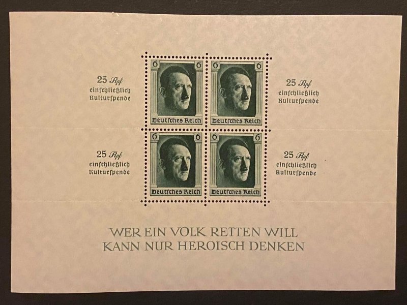 [AG] Germany 1937 #B104 Mi Block 10 Souvenir Sheet Mint NH Original GUM