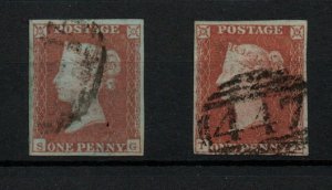 GB 1841 1d Penny Red Imperf x 2 both fine used 4 margins WS23960