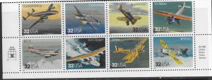 US #3142m-t.  MNH Plate block of 8. Classic American Aircraft. Very nice.