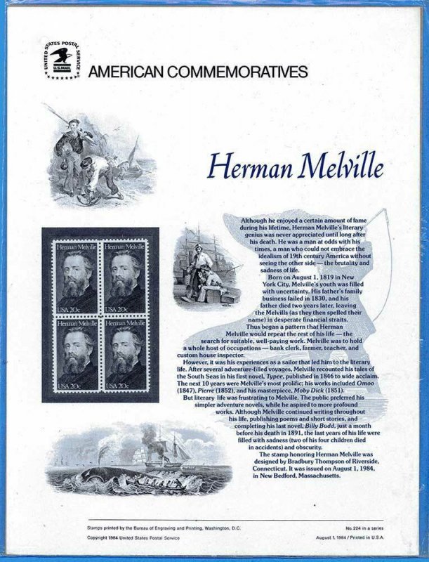 USPS COMMEMORATIVE PANEL #224 HERMAN MELVILLE #2094