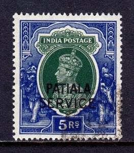 INDIA (PATIALA) — SCOTT O76  — 1945 5r KGVI OFFICIAL — USED — SCV $125