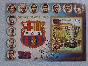 GUINEA EQUATORIAL: 1974-ANNIVERSARY OF F.C. BARCELONA CTO IMPERF: SOUVENIR SHEET