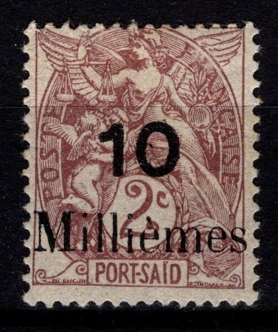 French PO in Port Said 1921 surch. value in figures & words, 10m on 2c [Unused]