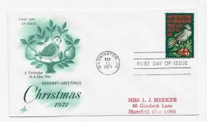 US 1445 8c Christmas Issue - Partridge single on FDC Artcraft Cachet ECV $6.00